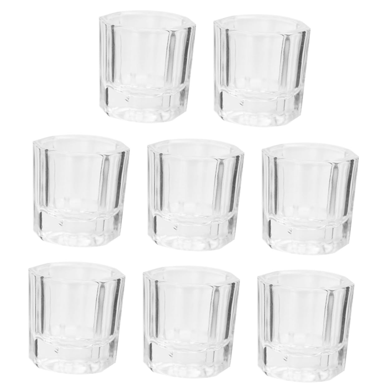 8Pcs Nail Liquid Cups Octagonal Glass Nail Art Cups Waterproof Powder Mixing for Salon Use Crystal Wash Brush Tool No Lid
