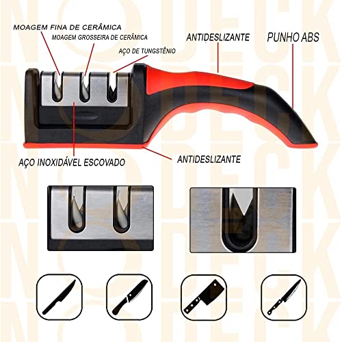 Shopmix Kit de Cozinha Amolador de Faca, Tesoura, Descascador Vermelho - Aço Inoxidável