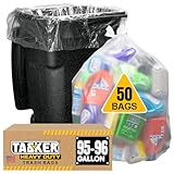 95-100 Gallon, (50/Count Wholesale) Large Clear Plastic Recycling Trash Bags, (Clear)