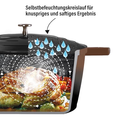 Foto von STONELINE Cocotte Bräter Induktion mit Deckel 32 cm, 6,6 L, Topf Antihaft Beschichtung mit echten Steinpartikeln, Bratentopf Schmortopf für alle Herdarten und Backofengeeignet, Farbe: Schwarz/Roségold