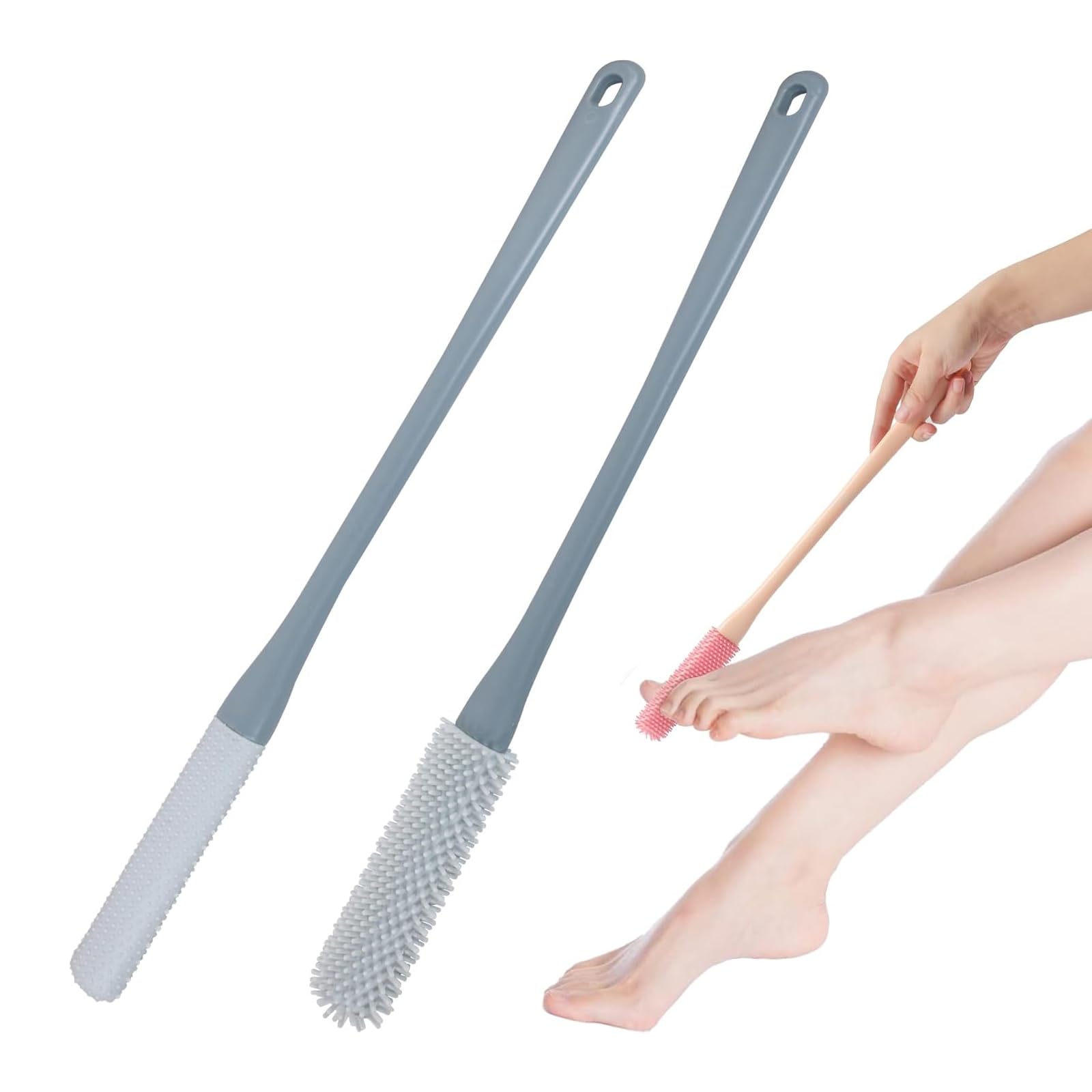 Toe Cleaning Brush Foot Scrubber in Shower with Long Handle Silicone Foot Brush Soft Skin Exfoliation Lotion Applicator for Foot Seniors,Elderly, Men and Women 2Pack (Assorted, 40 cm)-image-43