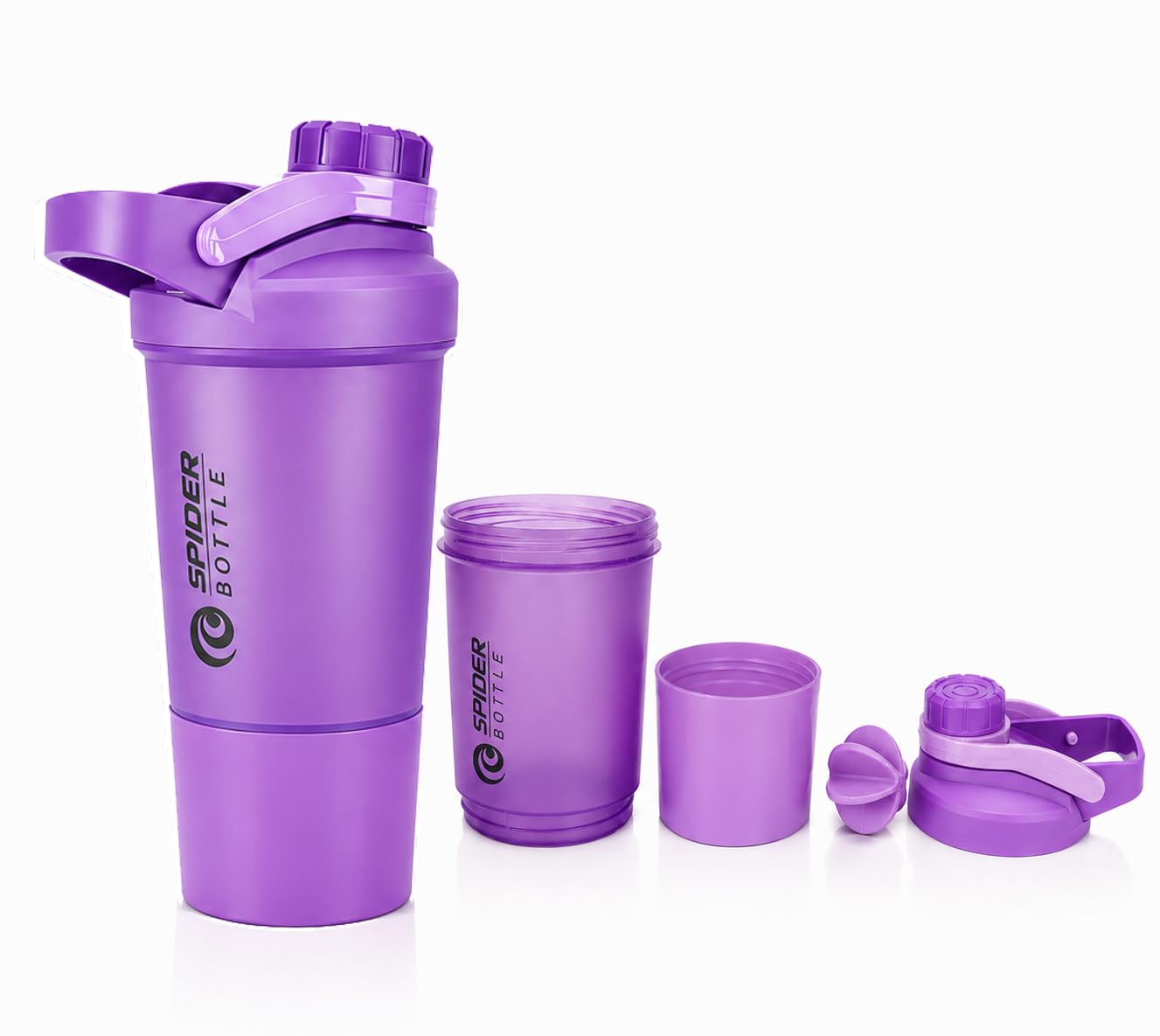 Plastic Spider Shaker Bottle with Storage 300ml Protein Mixer Bottle with Compartment for Supplements, BPA-Free, Leakproof Gym Shaker Cup, Ideal for Workout, Gym, Travel Red (Purple)-image-24