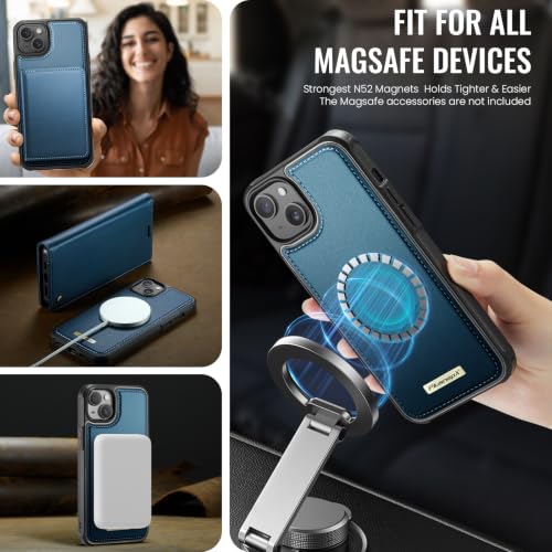 Image of for iPhone 13 2-in-1 Detachable Wallet Phone Case, Sea Blue | Compatible with Magsafe, Magnetic, RFID Blocking Card Holder, Shockproof, Kickstand, Wireless Charging, PU Leather Flip Cover