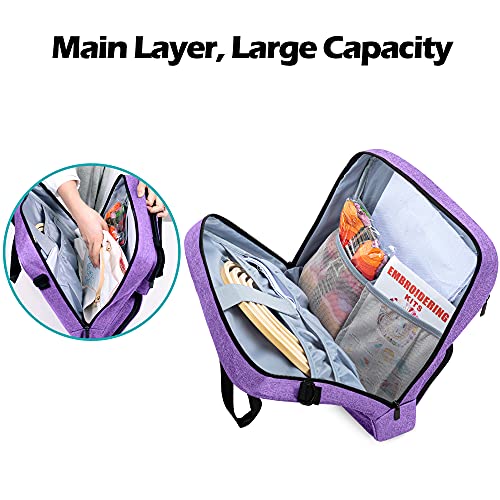 LoDrid Embroidery Storage Bag, Embroidery Project Carry Case, Portable Bag for Embroidery Kit, Craft Supplies & Cross Stitch Kits Tools, with Handles and Shoulder Strap, Purple, Bag Only - Thumbnail 2