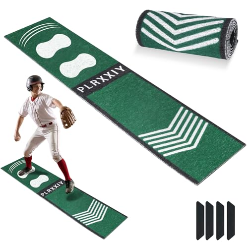 Softball Pitching Mat Non-Slip Batting Training Mat 54x12 Inch Wear-Resistant Hitting Practice Mat with Foot Placement Guide Shock Absorbing Portable Baseball Trainer for Indoor Outdoor Use Green