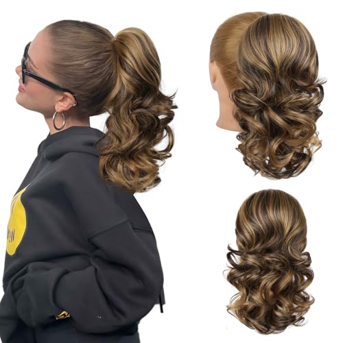 Flufymooz Ponytail Extension, 14 Inch Short Drawstring Ponytail Hair Extension