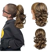 Flufymooz Ponytail Extension, 14 Inch Short Drawstring Ponytail Hair Extension for Women, Soft Sy...