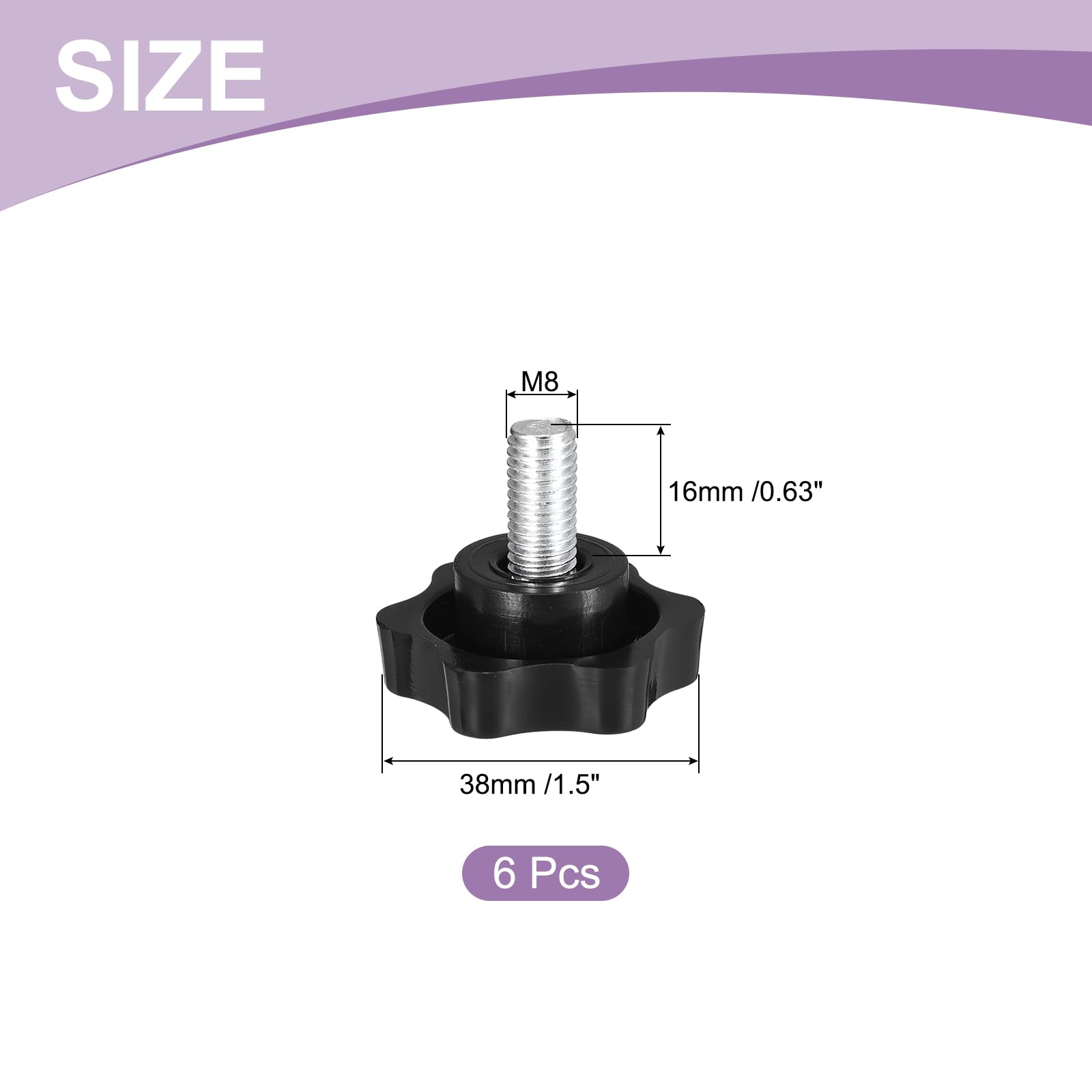 uxcell 6Pcs M8 x 16mm Star Knobs, Plastic Hex Shaped Clamping Knob Screw Hand Tightening Replacement Knob for Umbrella Base Replacement knob