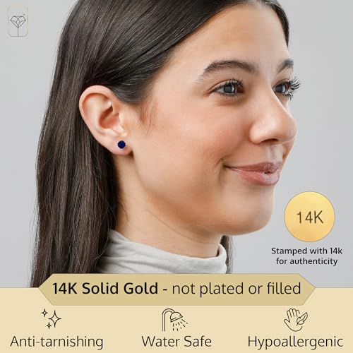14k Gold 6MM Cushion Cut Stud Gemstone Earrings | Hypoallergenic Solitaire Gemstone Studs with 14K Gold Backs | Lightweight Birthstone Earrings with Gift Box by MAX + STONE2