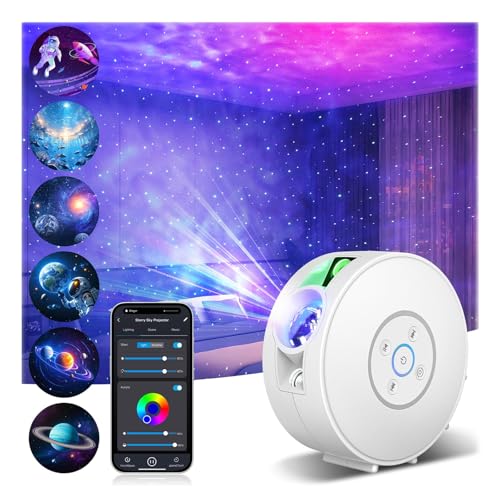Galaxy Projector,Star Projector,Northern Lights Projector with 6 Film Discs,24H Timer,White Noises,Bluetooth Speaker,Smart APP&Voice Control,LED Starlight Night Light Projector for Kids Bedroom White