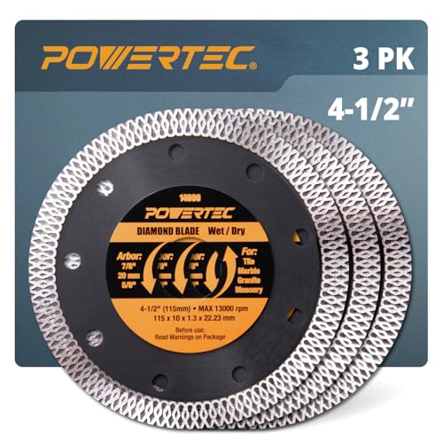 Image of POWERTEC 4-1 /2 Inch Diamond Saw Blades for Angle Grinder 3 Pack, Super Thin Turbo Mesh Rim Tile Blades for Cutting Porcelain, Granite Tile & Ceramic Tile, 4.5 inch Diamond Blades (14000-P3)