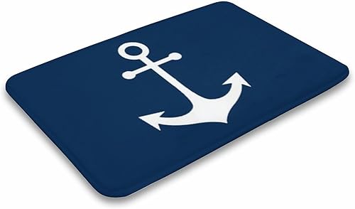 Miniatura 4 de Alfombra de baño con ancla náutica blanca sobre azul marino, antideslizante y absorbente, alfombras para baño, entrada o fregadero, 16 x 24 pulgadas