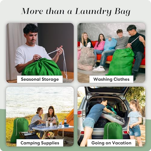 Nylon Laundry Bag - Locking Drawstring Closure and Machine Washable. These Bags will Fit a Laundry Basket or Hamper and Strong Enough to Carry up to Three Loads of Clothes. (Green) - Thumbnail 7