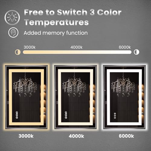 Amorho LED Bathroom Mirror, 48"X36" Brushed Nickel Framed Mirror with Front Light and Backlit, Stepless Dimmable, Anti-Fog, Shatter-Proof, Memory, 3 Colors by Amorho - Image 4
