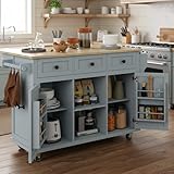 Rolling Kitchen Island with Storage, Moveable Kitchen Island with Drop Leaf, Portable Kitchen Storage Islands & Carts with Drawers and Shelves for Dinning Room