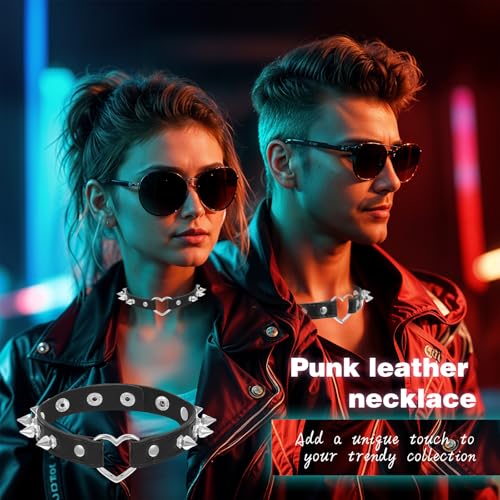 LLOUSSAK PU Leder Choker Schwarz, Halskette Halsband Damen Punk Herz Halskette verstellbares Halsband Choker Kette für Damen Halloween Geburtstag Party Rollenspiele