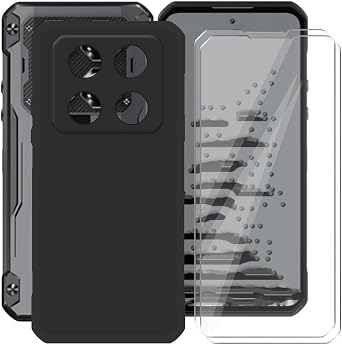 for Oukitel WP60 5G (7.20) Case, with [ 2 x Screen Protector Tempered Glass Film], Black Soft Silicone Cover Shockproof Bumper Protection Case for - Black