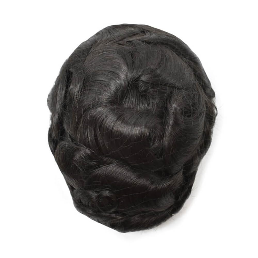 Men's Toupee Protesi for capelli maschili, parrucca maschile, pizzo mono con PU intorno ai capelli maschili, capelli umani(7x10)