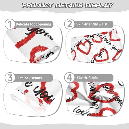 Red Hearts with Love You Girls Leggings,Workout Leggings for Girls Toddler Athletic Leggings Size for 3-10T3