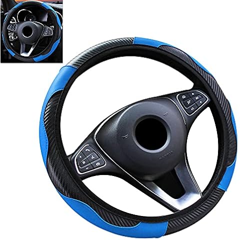 Albedel Steering Wheel Cover Microfiber Leather Anti-Slip Universal Car Steering Wheel Cover Faux Leather for Car Accessories Auto Car Without Inner Ring (Black&Blue) Cover