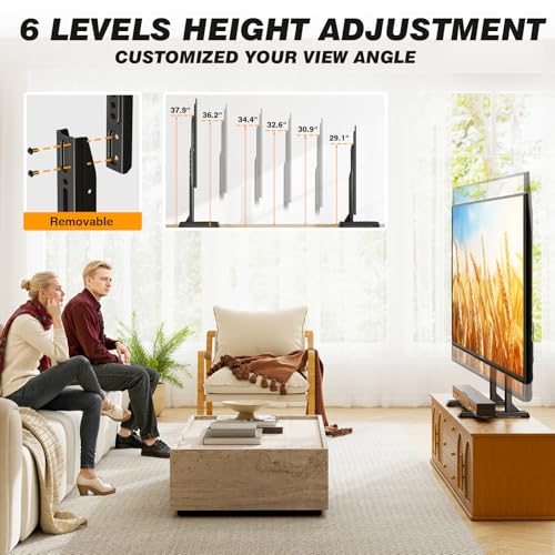 Image of 5Rcom Table Top TV Stand, Universal TV Stand for 35-88 Inch with Height Adjustment, TV Mount Stand Up to 150lbs for Curved Flat TVs with Cable Management, Black