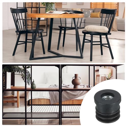 Image of uxcell 6Pcs Inserts for Round Tubes with M6 Thread, for 16mm /0.63 inch OD Round Tube, Round Black Plastic Plug Caster Insert Chair End Caps Furniture Leg Plug