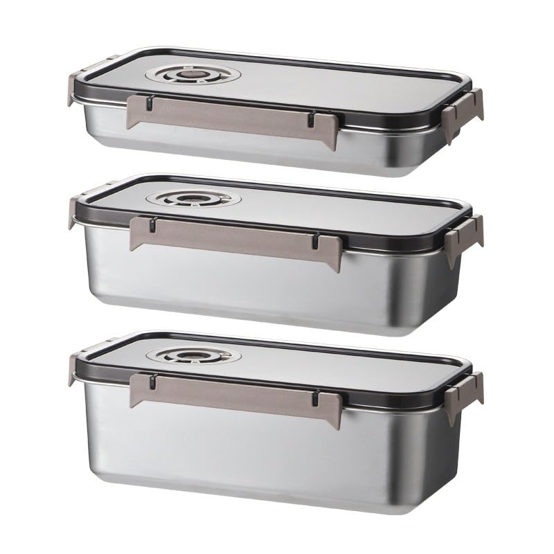 Inllex Stainless steel food storage containers 3 pcs leak proof & airtight lids for Kitchen,stainless steel bowl,meal prep lunch box,freezer rectangular,reusable & stackable -Bread Box Refrigerator