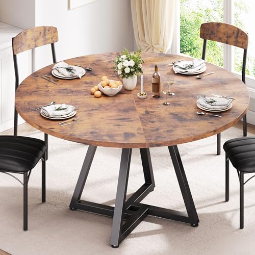 Jocoevol 42“ Round Kitchen Dining Room Table for 2-4, Circle Dining Dinner Table with Pedestal Metal Frame, Space Saving Wood Industrial Furniture for Small Space (Rustic Brown, 42IN)
