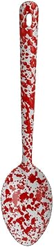 Enamelware Spoon, 12 inch, Red/White Splatter Single