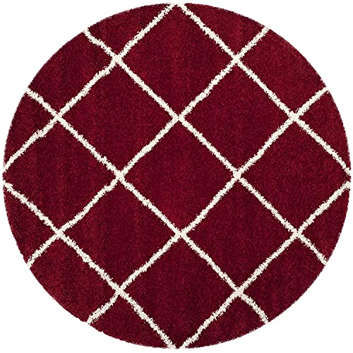 Image of Handwoven Microfibre 3D Rug for Living Room (Red & Ivory, 6 X 6 Feet (Round), Microfibre)