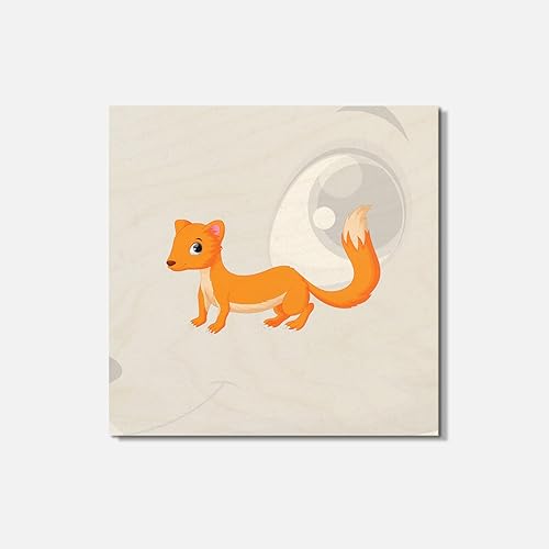 Cute Weasel Animal Square Wooden Coaster, Idea, Handmade Gifts, Wood Bottom for Tabletop Protection, Suitable for All Cups, Cool Home Decor, Size -