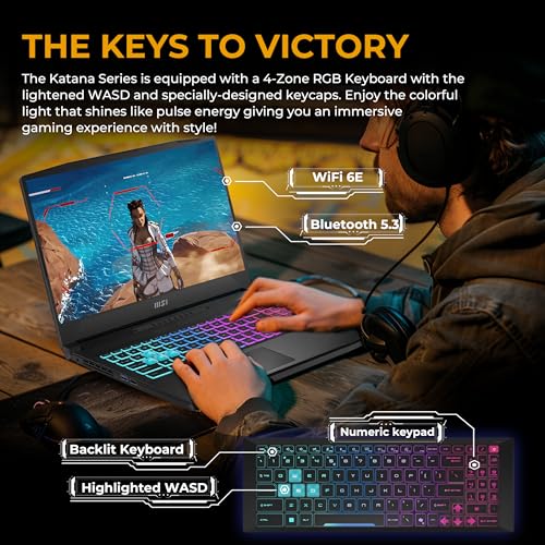 Image of msi Katana 15.6 inch 165Hz QHD Gaming Laptop, NVIDIA GeForce RTX 5070 8GB, 64GB DDR5 RAM, 5TB Storage(4TB SSD & 1TB Docking Station), Intel Core i7-14650HX, 4 Zone RGB Backlit Keyboard, Windows 11, Black