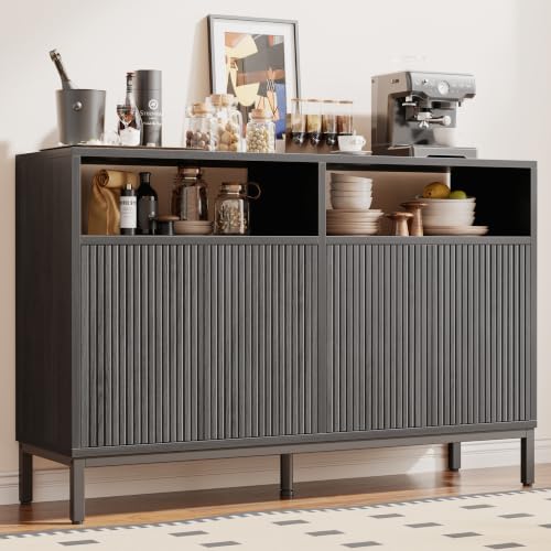 Image of Mericonia Sideboard Buffet Cabinet Storage, Modern Console Fluted Credenza