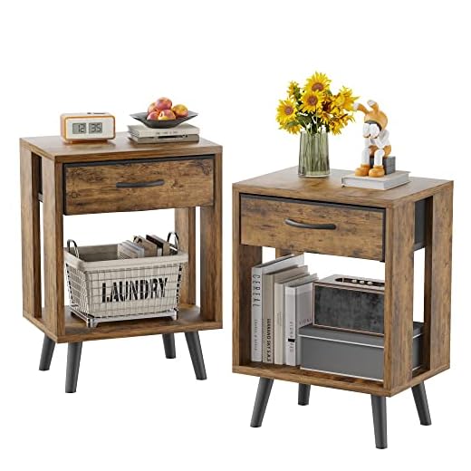 29+ Cozy Brown Bedroom Ideas for a Warm and Inviting Retreat 4 GYIIYUO Nightstand Set of 2 with Fabric Drawers and Open Shelves - Rustic Bedroom Side Tables