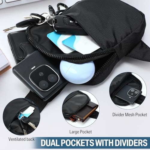 Image of Kajaia 6 Pack Small Crossbody Sling Bags Bulk for Men Fanny Packs Water Resistant Chest Bag Dual Pocket with Buckle Adjustable Strap Lightweight Casual Bag for Workout Travelling Running (Black)