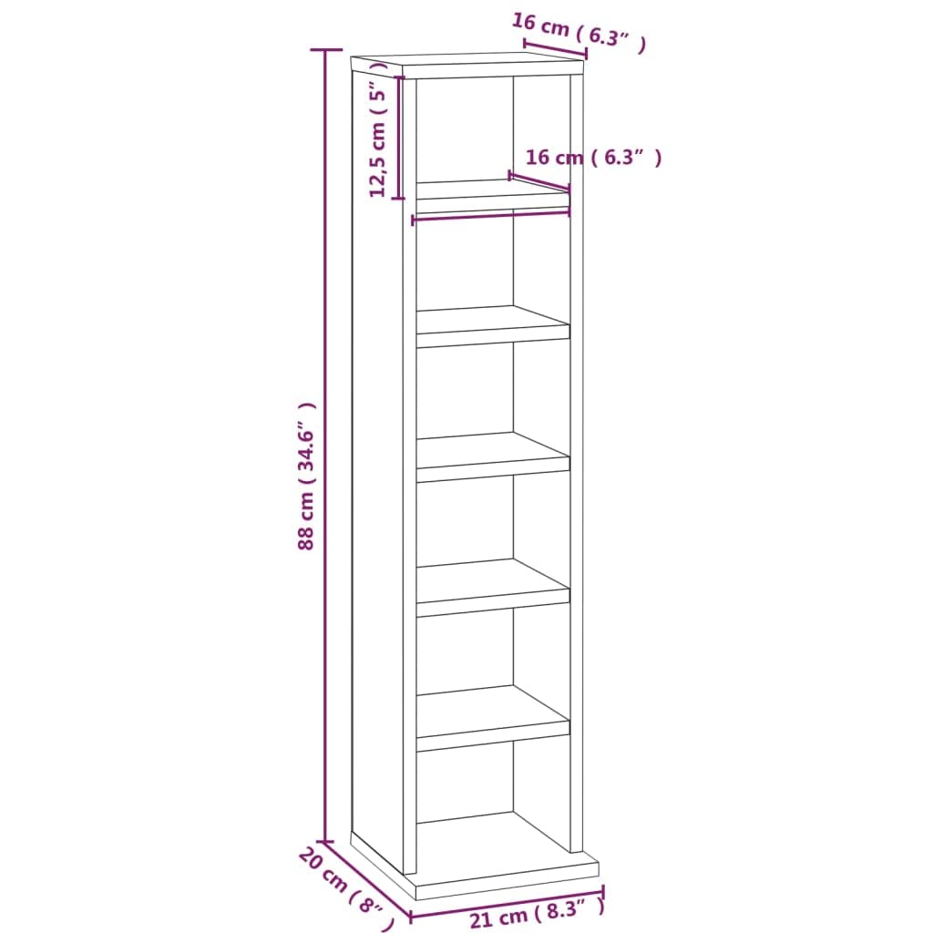 Toshilian Étagère Rangement CD/DVD, Armoire à CD Meuble de Rangement CD Armoire à CD Chêne fumé 21x20x88 cm Bois d'ingénierie