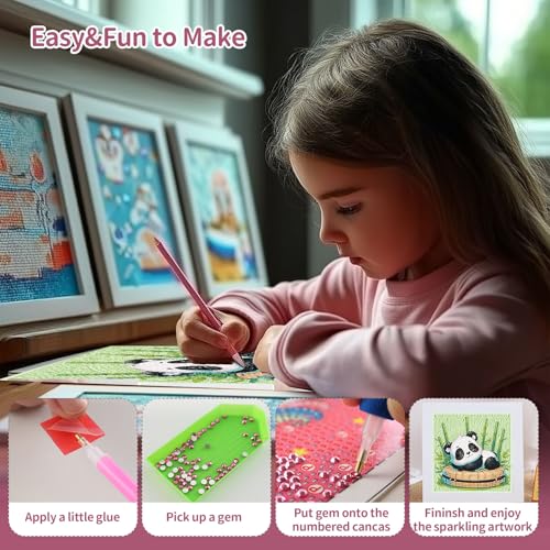 Gemozaic Diamond Art Kits for Kids with Frame, Panda Diamond Art for Kids Ages 4-6-8 for Gift Home Wall Decor (7x7inch) — view 4