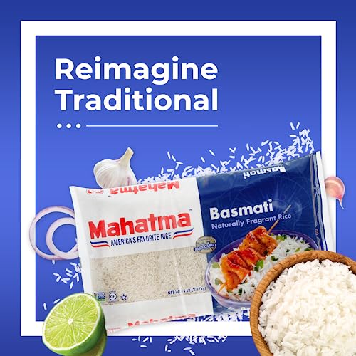 Image of Mahatma Basmati Rice, Fragrant Indian Rice, 5-Pound Bag | Aromatic rice for stovetop or microwave, quick and easy to cook, gluten-free, vegan, kosher, non-GMO, bulk bag