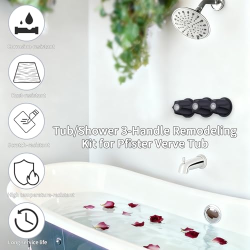 Kit de remodelación y reconstrucción para grifería de bañera y ducha de 3 mangos 39619 para grifos Price Pfister Verve, mangos tipo perilla 12H-2H, 12H-2C, 12H-18D (acabado negro) miniatura 5