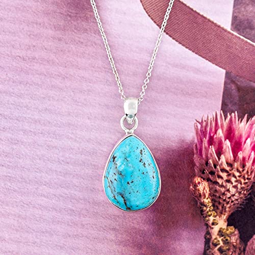 Qnavic Blue Turquoise Crystal Stone Dainty Bezel Pendant Necklace For Women, Chakra Healing Stones, Birthstone Handmade Jewelry, Rhodium Plating 925 Sterling Silver Chain 18 Inch Engagement Gifts #TOP4