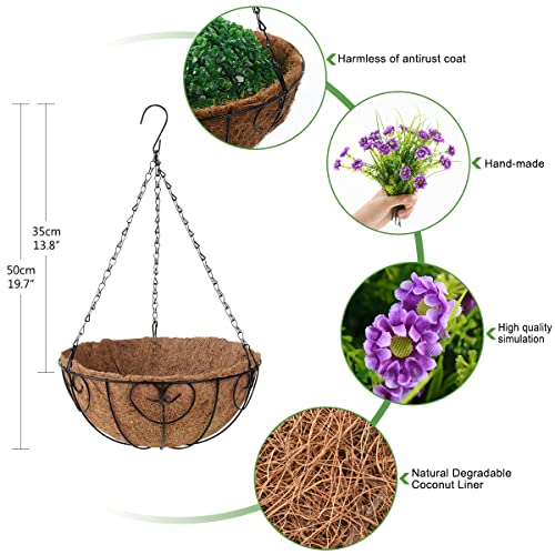 Homsunny Artificial Daisy Flower In Basket, Hanging Flowers Basket Centerpieces, Outdoors & Indoors Flowers In Coconut Lining Hanging Baskets For The Decoration Of Courtyard(Purple) #TOP4