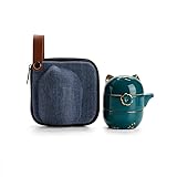 RORA Travel Tea Set with Portable Bag, Kung Fu Handmade Ceramic Teapot Set, All-in-one Teapot, 1 Pot...