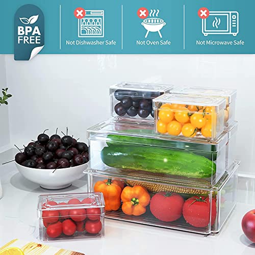Set Of 7 Stackable Refrigerator Organizer With Lids, Fridge Organization And Storage Clear Containers, Bpa-Free Plastic Pantry Bins For Fruits, Vegetable, Food, Drinks #TOP1