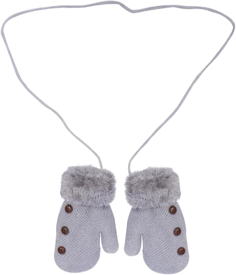 Knitted Mittens with Button, Thick Plush Winter Warm Gloves