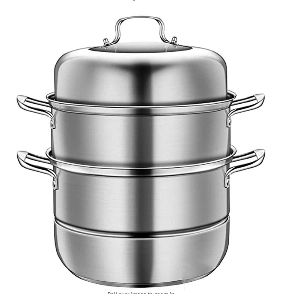 GTHTUHFD Stainless Steel Steamer, Induction Hob Steamer Multi Veg Cooker Stainless Steel Pot Pan Set With Lid,