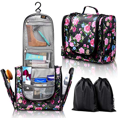 ELV Hanging Toiletry Bag - Large Travel Cosmetic Storage Organizer, Men & Women, for Makeup, Toiletries, Hygiene Accessories, Shaving Kit, Clippers, Grooming Tools - Bathroom and Shower