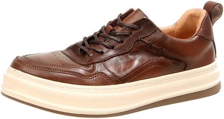 Men's Casual Sneakers Casual Leather Shoes Thick-Soled Comfortable Shoes Round Toe Non-Slip Rubber Soft Sole Lace-ups Breathable Durability Driving Shoes(D,10)