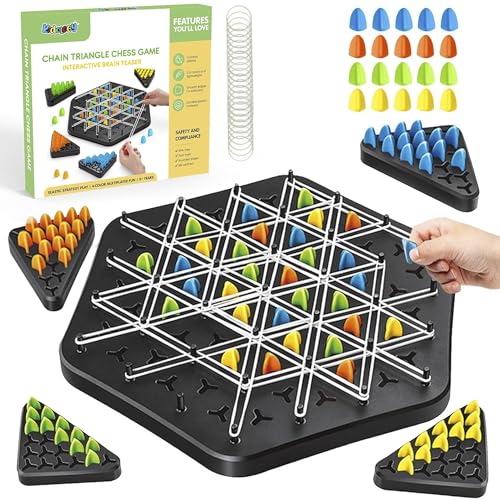 Image of Kidology Chain Triangle Chess Game Triggle Rubber Band Game for Kids & Adults, Fun Family Board Game, Brain Teaser Puzzle, Interactive Chess Set for 2-4 Players, Multicolour