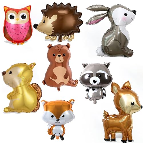 8 balões de papel de animais da floresta, decorações de aniversário de animais da floresta, perfeito para decorações de festa de aniversário infantil, decorações de festa na selva