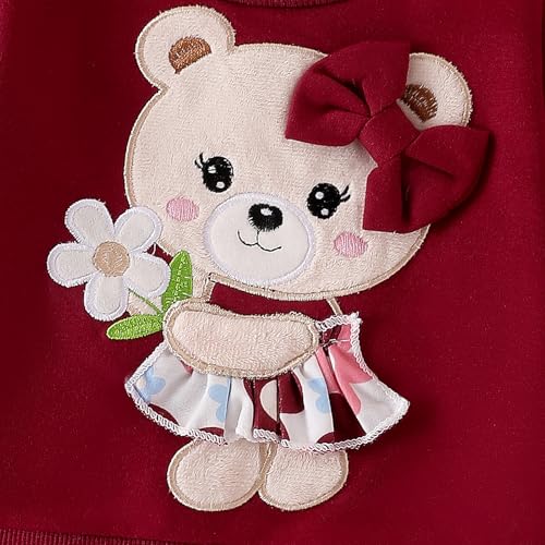 Image of Baby Girl Clothes Fall Winter Long Sleeve Bear Cartoon Sweatshirt Flare Pants Bow Headband Set 6 Months-4 Years Old